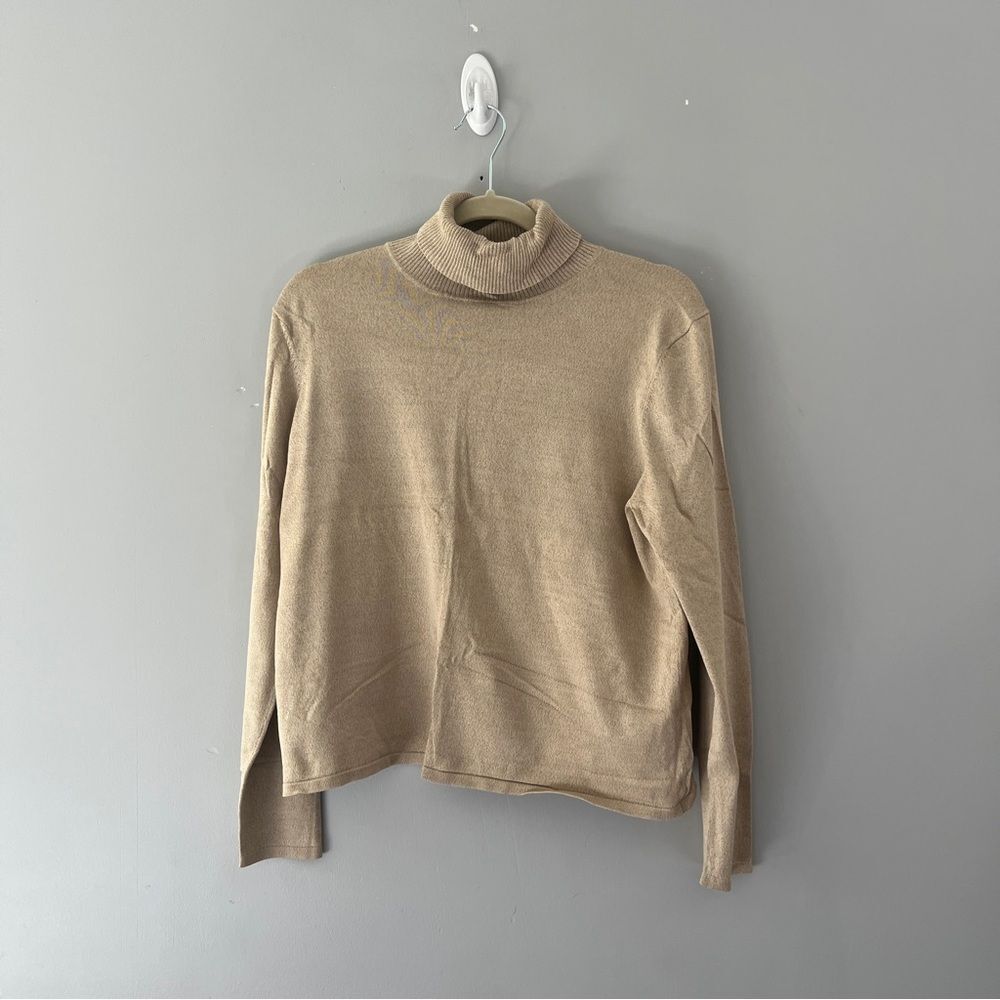 Pursuits Ltd Tan Knit Turtleneck Sweater Silk Blend Pullover Womens Size Large L - Picture 2 of 5